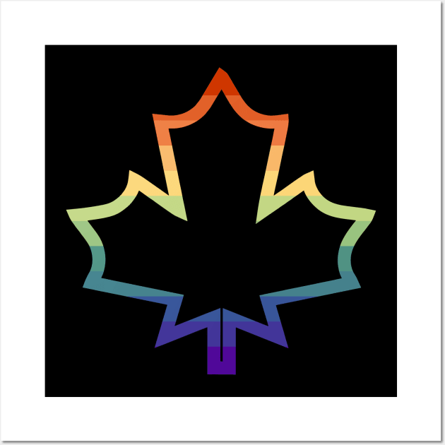 Muted Rainbow Gay Pride Maple Leaf Outline Wall Art by Muzehack